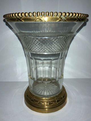 French Cut Crystal Vase With Bronze Details
