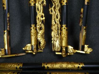 Japanese Antique Buddhist Shrine Dragon Columns Lacquered Wood Gold Gilt Metal