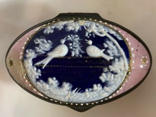 Bilston Battersea Enamel Box 18th Century,  Blue And Pink With Doves