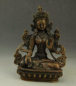 Chinese Old Fengshui Copper Hand - Carved Kwan - Yin Guanyin Buddha Statue C02