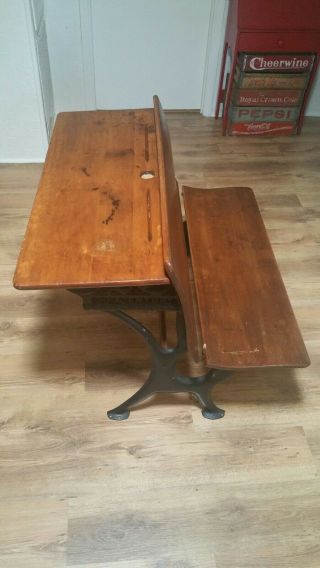 Antique Vintage School Desk Wood Cast Iron Sears Roebuck Co Chicago Rare