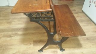 Antique Vintage School Desk Wood Cast Iron Sears Roebuck Co Chicago RARE 4