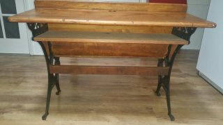 Antique Vintage School Desk Wood Cast Iron Sears Roebuck Co Chicago RARE 8