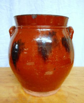 Antique Early 19th C.  Pennsylvania Redware Jar Manganese Glaze