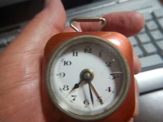 Antique Travel,  Carriage Alarm Clock.  Copper Color Enamel.  Germany