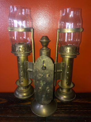 Vintage Brass Double Arm Candle Hang/ Stand Sconce Hurricane SHADES light lamp 2