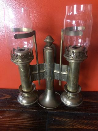 Vintage Brass Double Arm Candle Hang/ Stand Sconce Hurricane SHADES light lamp 4
