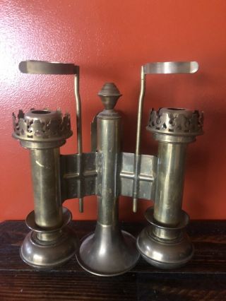 Vintage Brass Double Arm Candle Hang/ Stand Sconce Hurricane SHADES light lamp 7