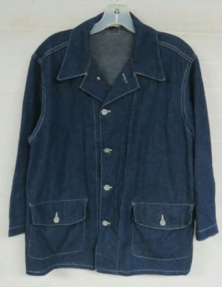 Vintage Wwii Us Army Uniform 40s Denim Jacket Indigo 5 Metal Button Front Chore