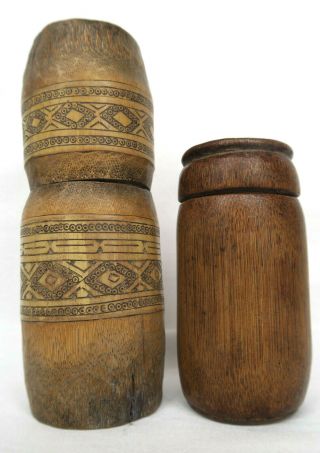 2 Pc Indonesian Timor Bamboo Betelnut Container Artifact Late 20th C Oceania.