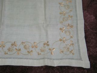 Antique Society Silk Tablecloth Victorian Hand Embroidery 3 leaf clovers Floral 3