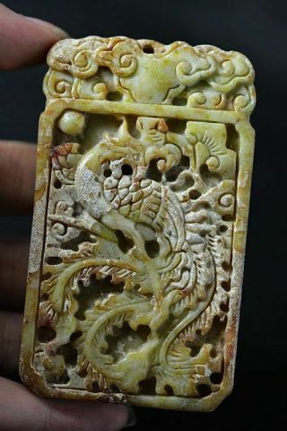 Delicate Chinese Old Jade Carved Phoenix Pendant Y9 2