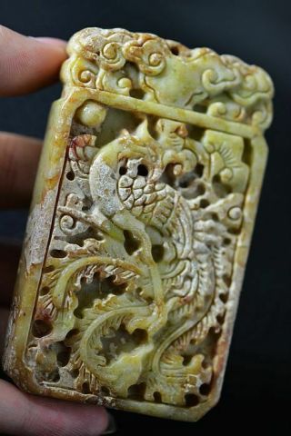 Delicate Chinese Old Jade Carved Phoenix Pendant Y9 3