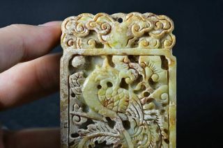 Delicate Chinese Old Jade Carved Phoenix Pendant Y9 5