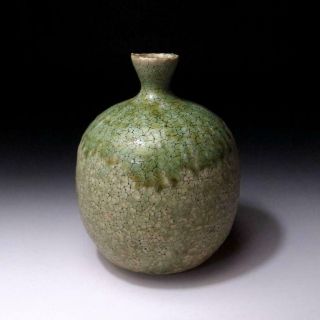 Ff11: Japanese Pottery Vase,  Seto Ware,  Natural Surface Cracks,  Wabi Sabi