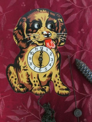 Vintage German Made DOG Moving Eyes J.  Engstler Novelty Clock 2