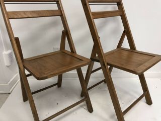Vintage WOOD FOLDING CHAIRS Pair slat country wooden bistro wedding dining set 2 4