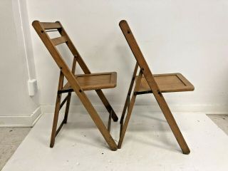 Vintage WOOD FOLDING CHAIRS Pair slat country wooden bistro wedding dining set 2 5