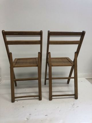 Vintage WOOD FOLDING CHAIRS Pair slat country wooden bistro wedding dining set 2 6