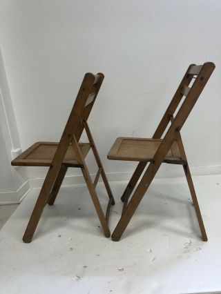 Vintage WOOD FOLDING CHAIRS Pair slat country wooden bistro wedding dining set 2 8