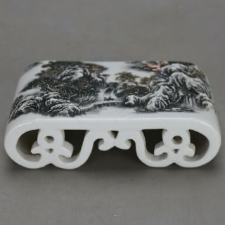 Chinese Old Hand - Carved Porcelain Famille Rose Glaze Snowscape Paperweight C01
