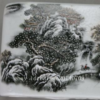 Chinese old hand - carved porcelain famille rose glaze snowscape paperweight c01 5
