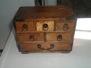 Antique Spice Box Cabinet Wooden Jewelry Trinket Chest 6 Drawers Apothecary