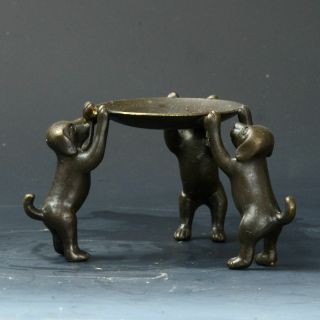 Chinese Collectable Bronze Hand Carved Three Dogs Brush Washers