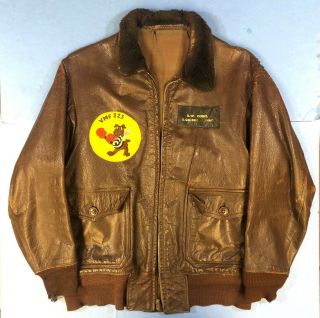 Ww Ii,  Usmc,  Rare,  Early,  M422a Leather Flight Jacket,  Vmf - 223 Squadron Patch