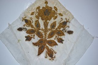 Vintage Antique Handmade Piece Of Cloth Embroidery Beads Art Deco 19th Century