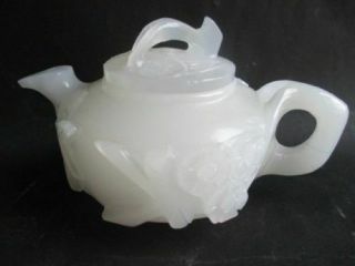 Afghanistan Jade Teapot,  Hand Carved Plum Blossom Lotus Leaf Hip Flask D02