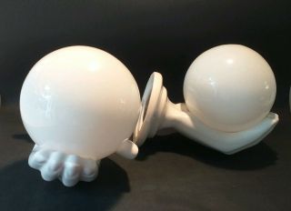 Vintage Wall Lamp Ceramic White Hands Holding Glass Globe