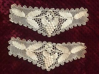 Exceptional Antique Irish Crochet Lace Cuffs 10 1/4 " By 3 1/2 " - Grapes