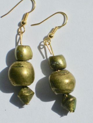 Rare And Spectacular Antique Brass Bead Earrings From Nigeria