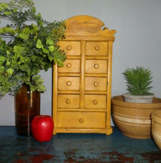 Antique 9 Drawer Spice Cabinet/box/cupboard - Old Mustard Paint/apothecary - Aafa