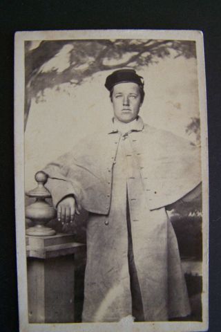 Civil War Soldier Cdv Wearing Greatcoat,  Forage Cap.  Alexandria,  Va