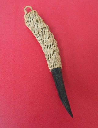Really Unusual African Tribal Art Covered Woven Snuff Horn - South African Zulu?