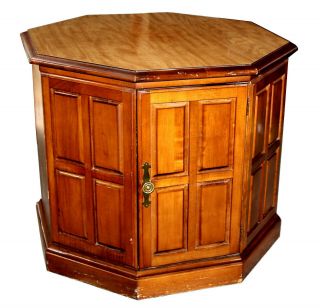 Vintage Mid - Century Octagonal Oak Accent Table