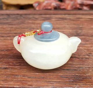 Chinese Natural Hetian Jade Hand - Carved Statue Teapot Flagon Exquisite 003