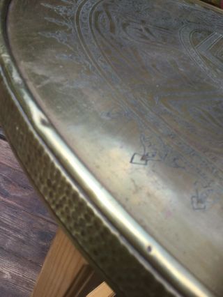 Large Antique Brass Tray Top Table With Folding Legs By Kinco England 23” Dia 4