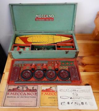 1900’s Wood Boxed Meccano Ship/auto Builders Set - Thousands Of Parts