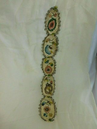 Rare Antique Georgian 18th C.  Embroidery Silk Applique Metallic Panel Sampler ?