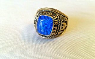 Vintage 1947 Mens Us Air Force Class Ring Gold Tone Size 10,  Blue Stone