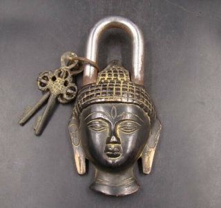 Collectible Handmade Carving Statue Copper Bronze Modelling Buddha Lock