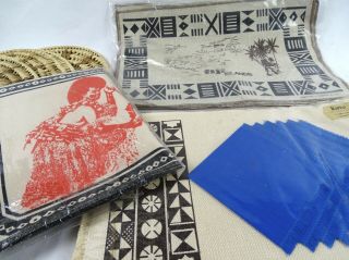 Vintage Fijian Linen Table Settings And Woven Wicker Ware Placemats Souvenirs