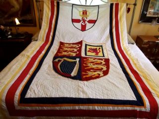 Vintage Complete Handmade Quilted Art Quilt W Royal Coat Of Arms Applique 63x101