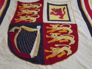 Vintage Complete Handmade Quilted Art Quilt w Royal Coat Of Arms Applique 63x101 4