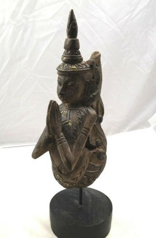 Antique Carved Wood Teppanom Buddha Figure 16 " Statue Praying Hands