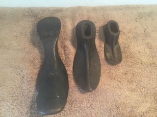 3 Antique Vintage Cast Iron Cobbler Shoe Form Mold Shoemaker Tool Metal Foot