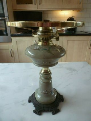 Victorian Painted Opaline Glass Column And Fount Oil Lamp
